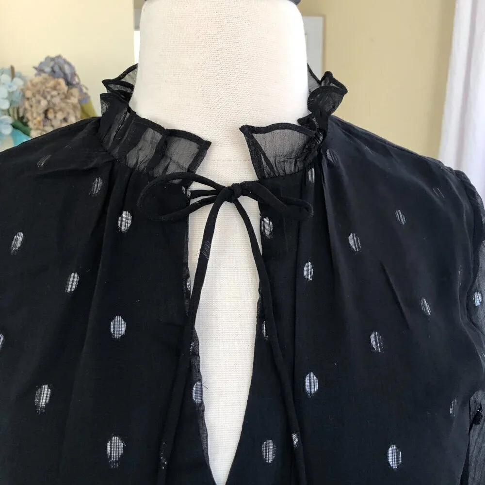 NSR Emma Black Semi Sheer Tiered Ruffle Whimsygoth Ruched Mini Dress Small - Picture 5 of 11